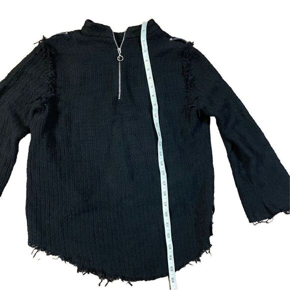 ZARA Basics Black High Neck Long Bell Sleeve with Raw Hems & Top Stud Detail swe - Picture 2 of 11